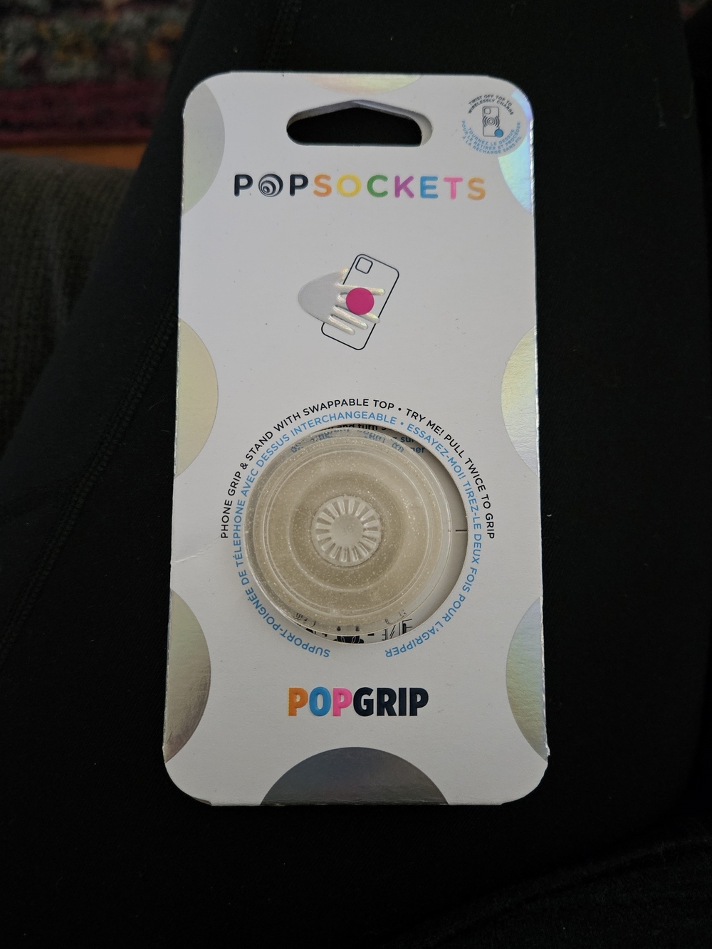 PopSocket PopGrip Phone Grip and Stand — Clear/Silver Glitter